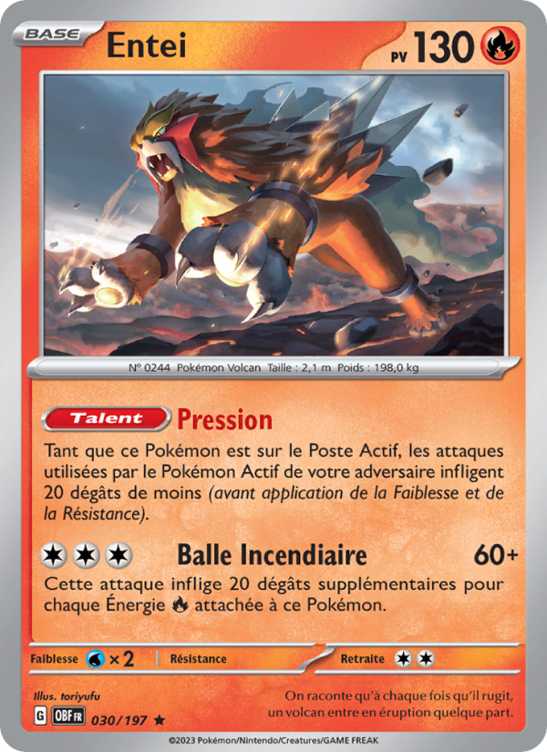Entei   Rare Normal Flammes Obsidiennessv 030 2023  NM