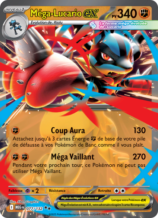 Méga-Lucario-ex   Double rare Holofoil Méga-Évolution me 077 2025  NM