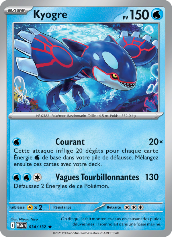 Kyogre   Rare Holofoil Méga-Évolution me 034 2025  NM